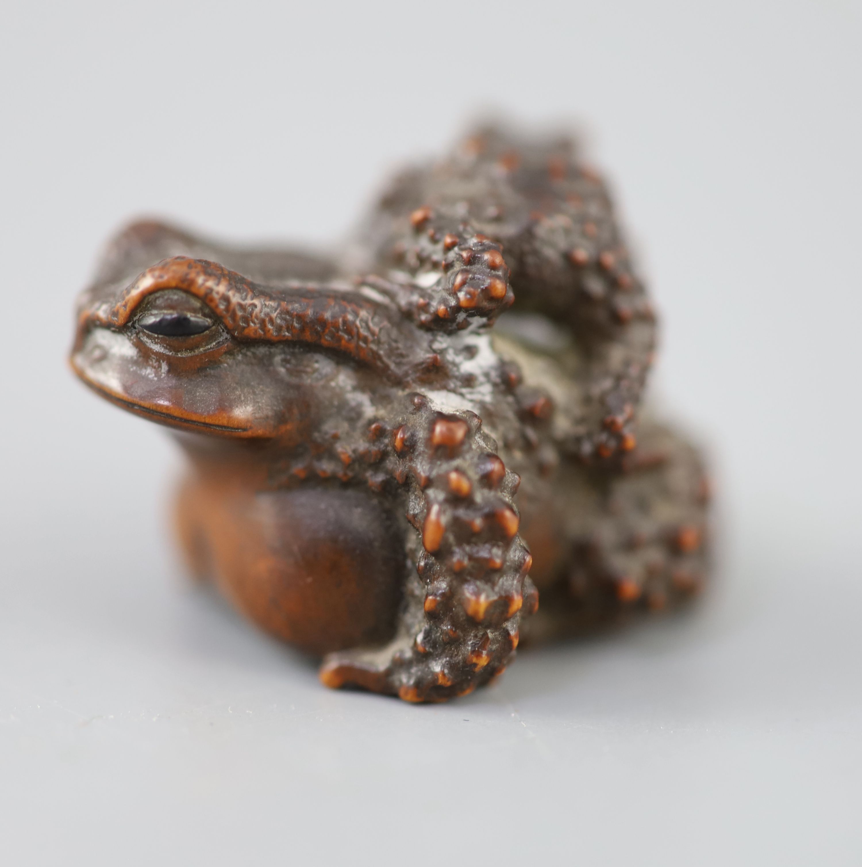 A fine Japanese wood okimono of toads, signed Masanao, 19th century,